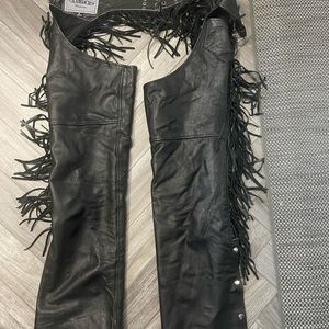 Black Medium Unik womens riding chaps with fringe
